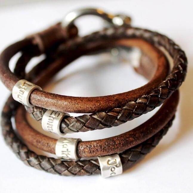 Mens Personalized Wrapped Name Leather Bracelets With 1-10 Beads ...