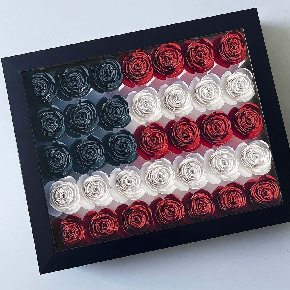 Flower Shadow Box American Flag 4th of July Home Decoration