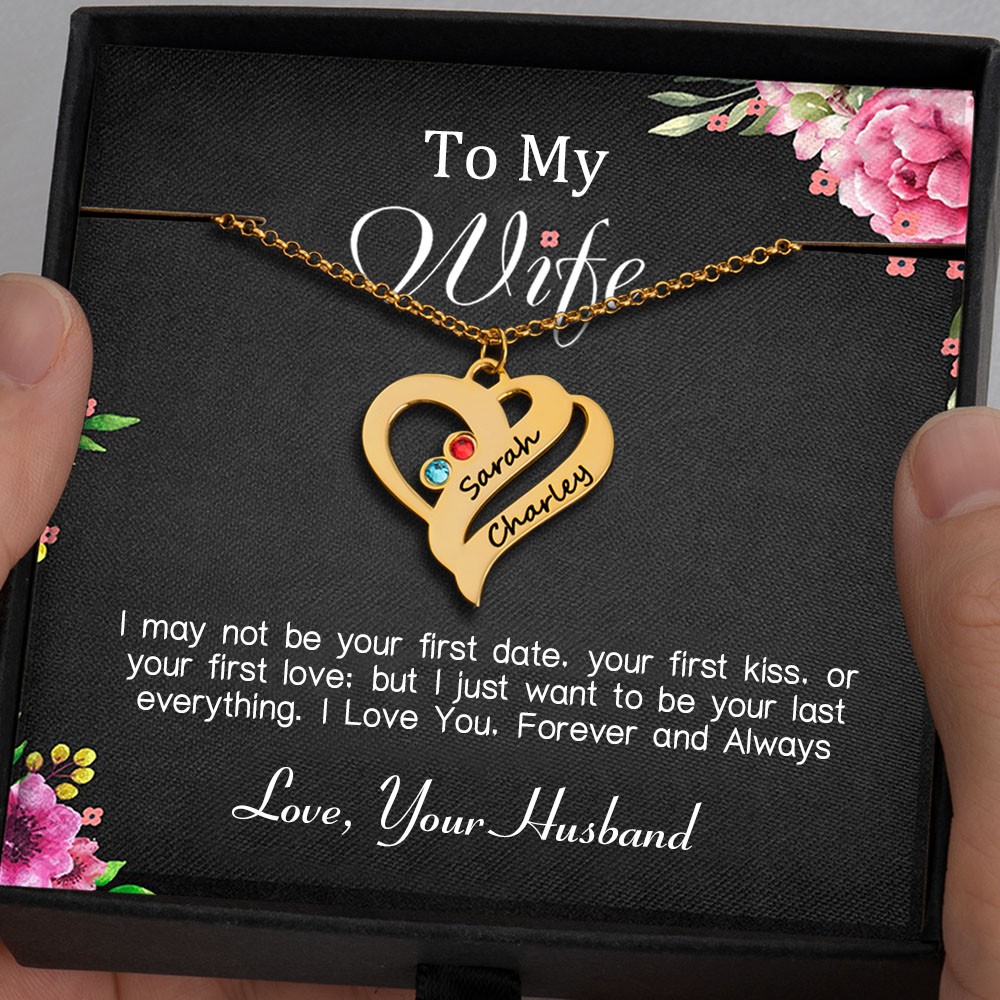 To My Wife Heart Necklace From Husband With Personalized Her and Him Name For Valentine's Day Anniversary