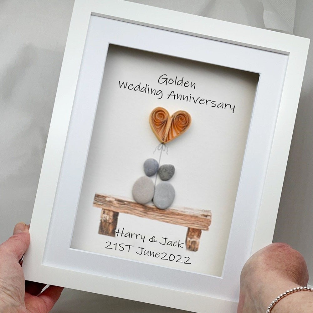 Personalized Pebble Art Picture Name Frame For Couple Wedding Anniversary Valentine's Day