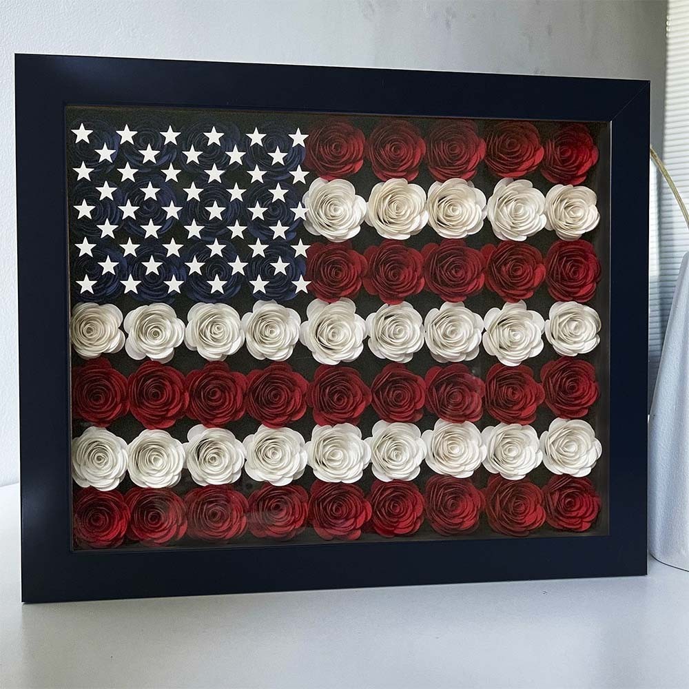 Flower Shadow Box American Flag 4th of July Home Decoration