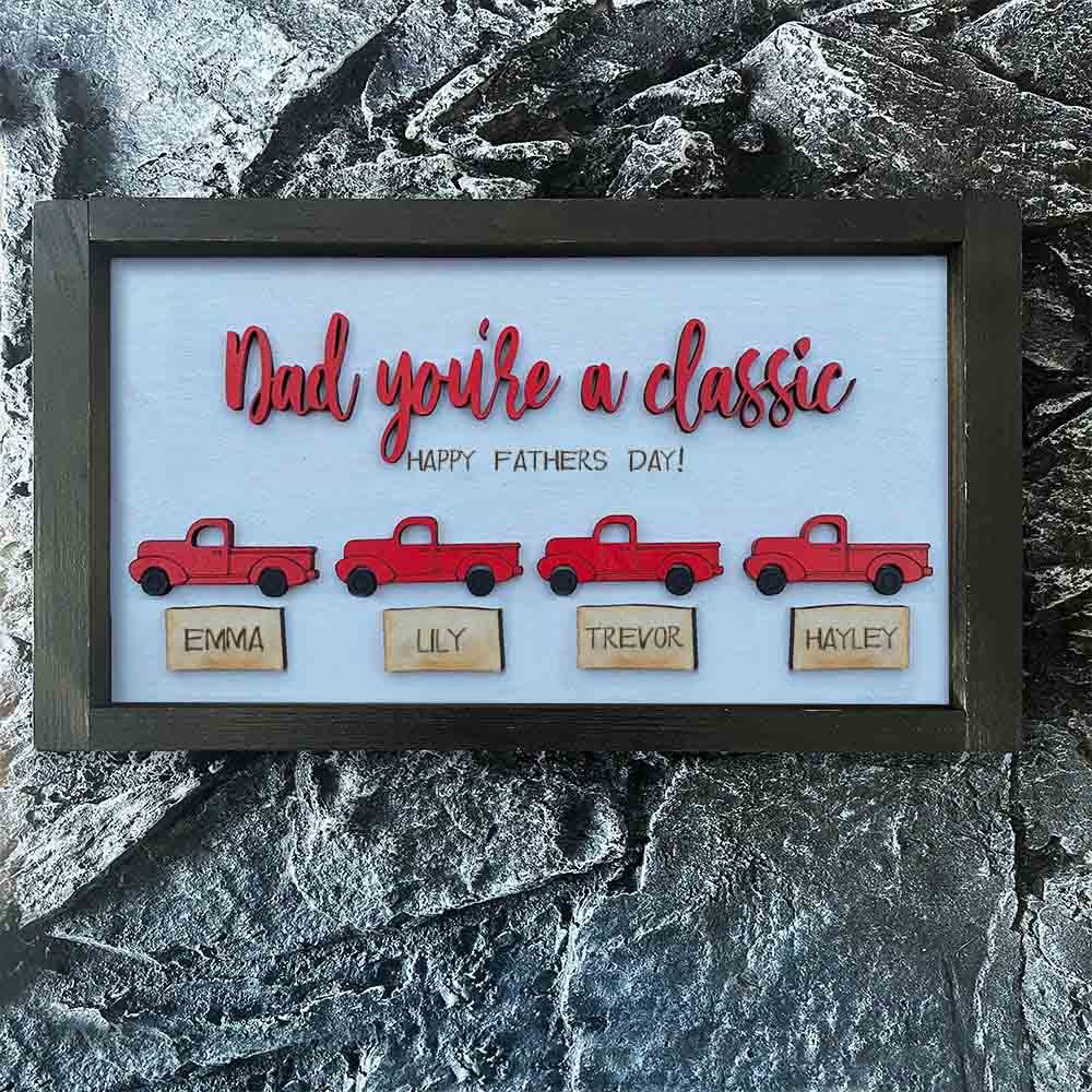 Personalized Trucks Frame With Kids Name For Father's Day