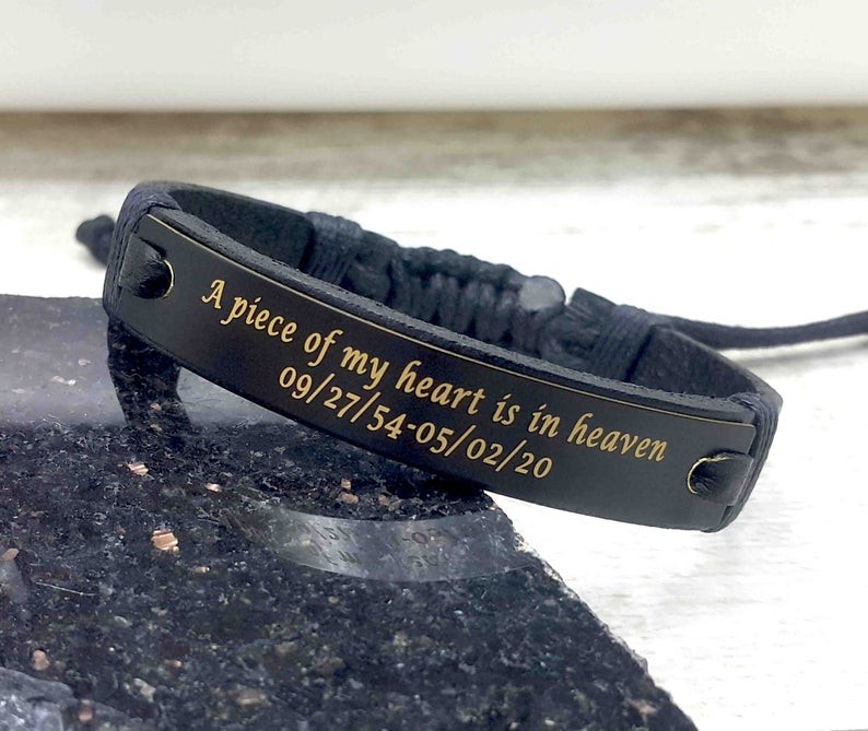 Personalized A Piece Of My Heart is in Heaven Memorial Leather Bracelets Gifts