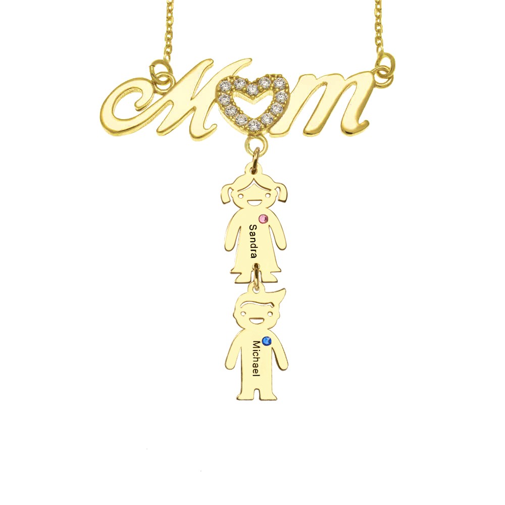Personalized Mom Necklace with 1-10 childrens' Names and Birthstones For Mother's Day Gifts
