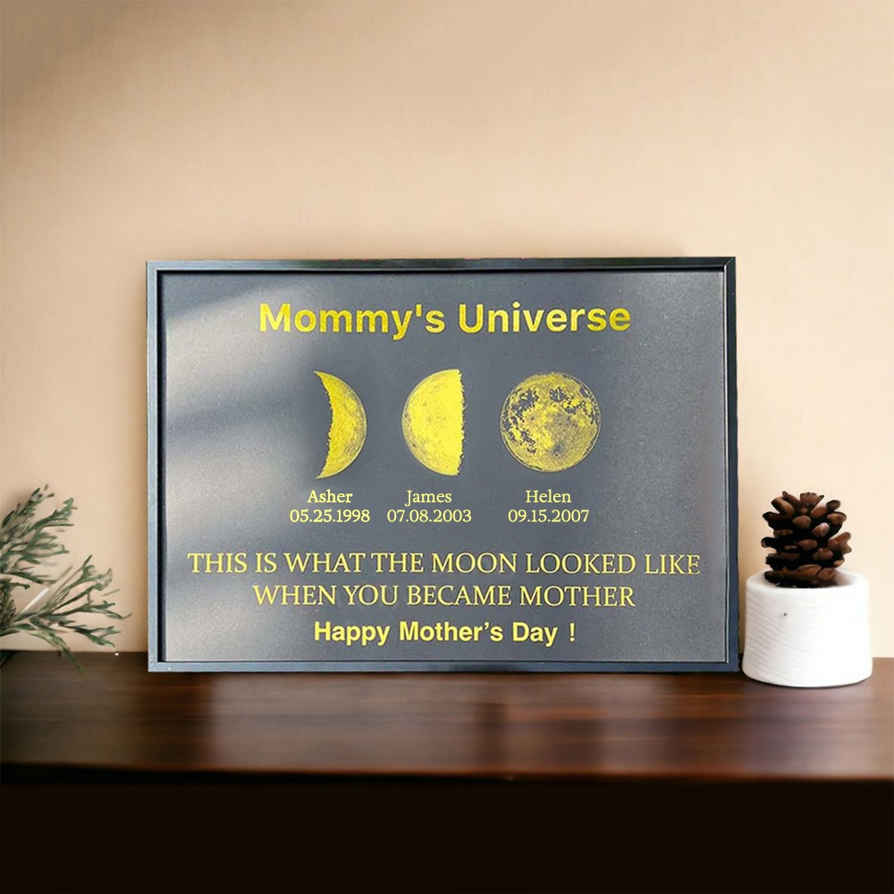 Custom Moon Phase Wood Sign Mommy's Universe Best Gift For Mother's Day