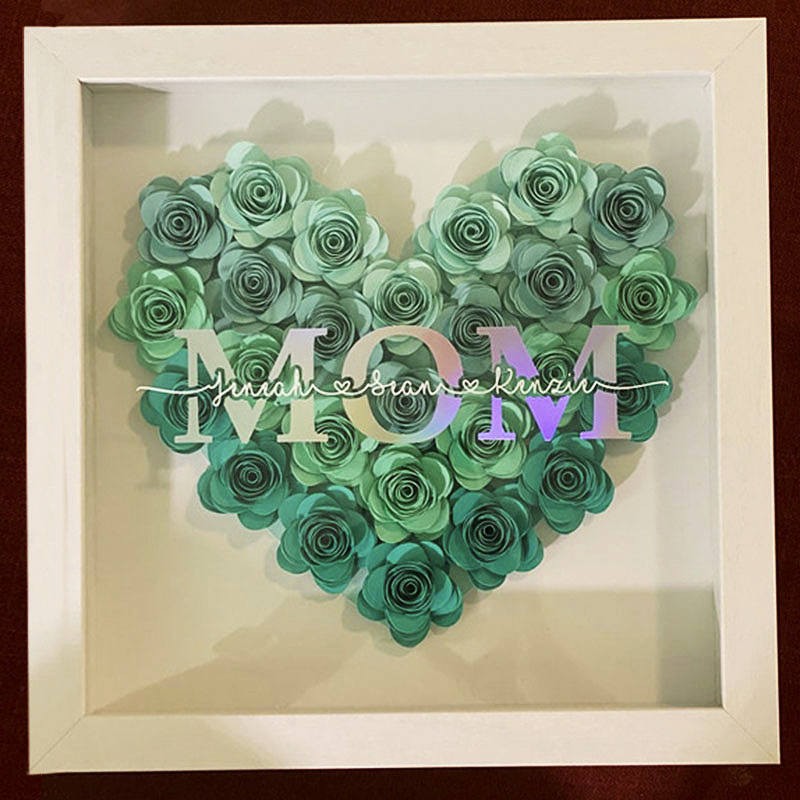 Personalized Mom Flower Shadow Box With Kids Name For Mother's Day