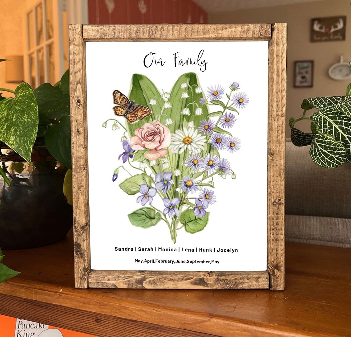 Custom Birth Flower Family Bouquet Wood Sign Art With Name For Christmas Day Gift Ideas