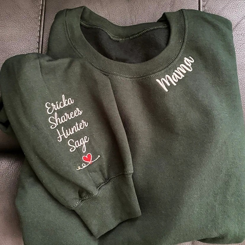 Custom Mama Embroidered Sweatshirt Hoodie with Kids Names For Mother's Day Gift Ideas