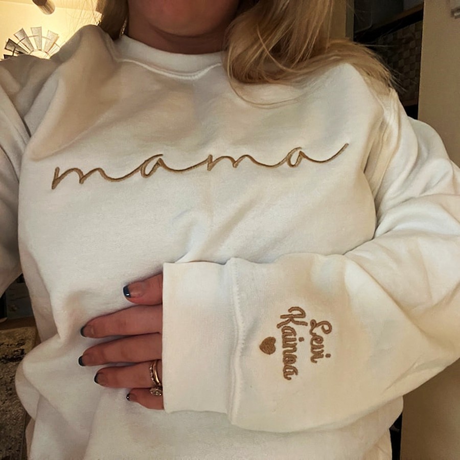 Custom Mama Embroidered Sweatshirt Hoodie with Kids Names For Mother's Day Gift Ideas