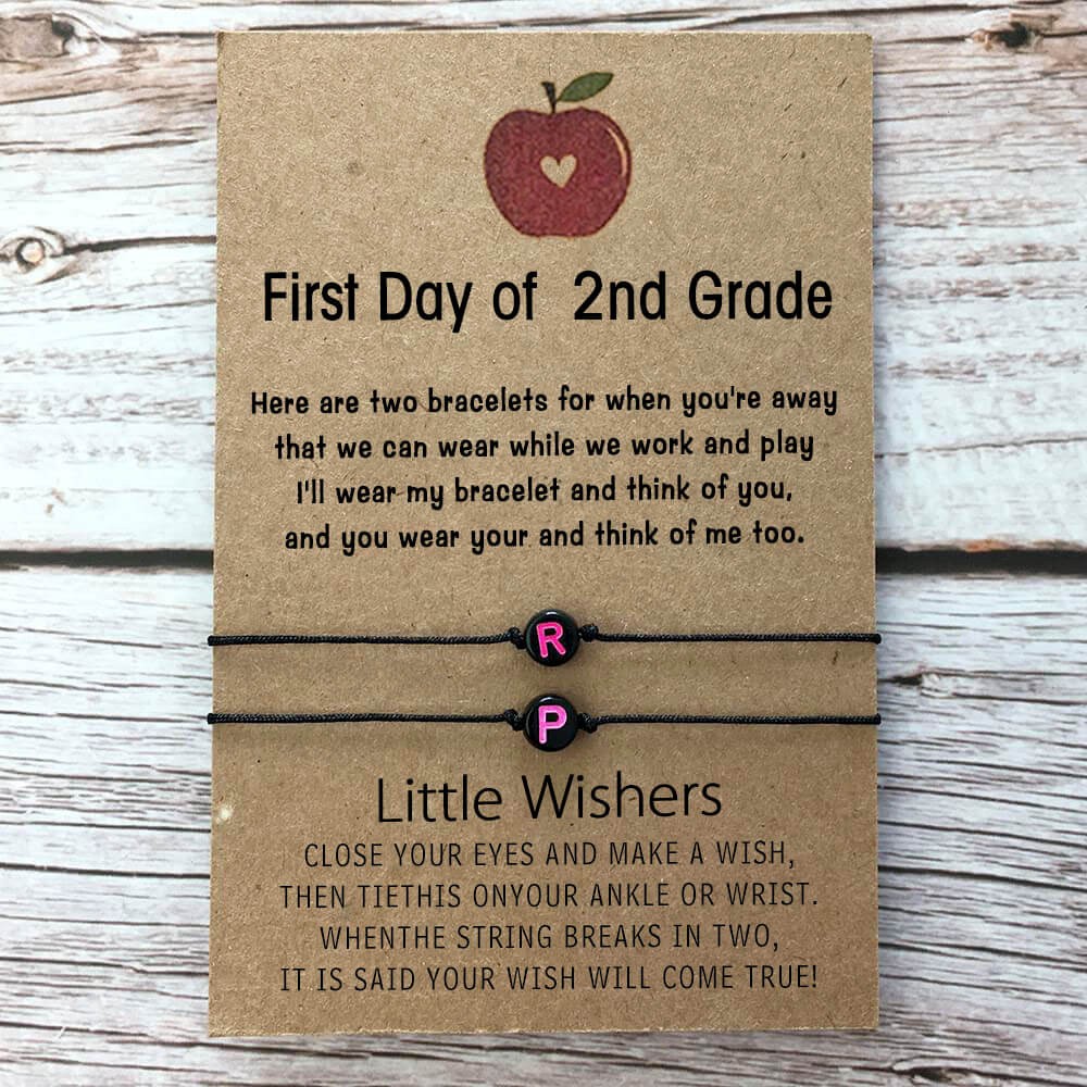 Custom First Day of 2nd Grade Back to School Bracelet Mama and Me Anxiety Separation Wish Gifts For Kids