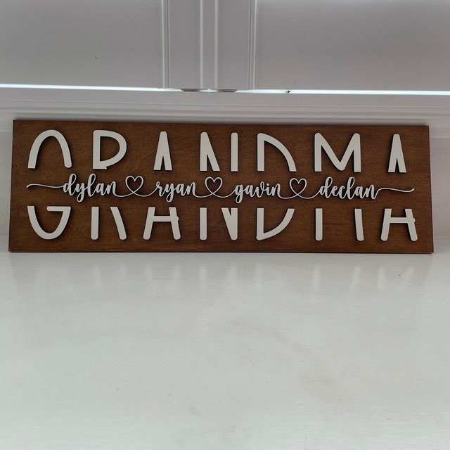 Custom Mom Wood Sign With Grandchildren Name Engraving For Grandma Birthday Mother's Day