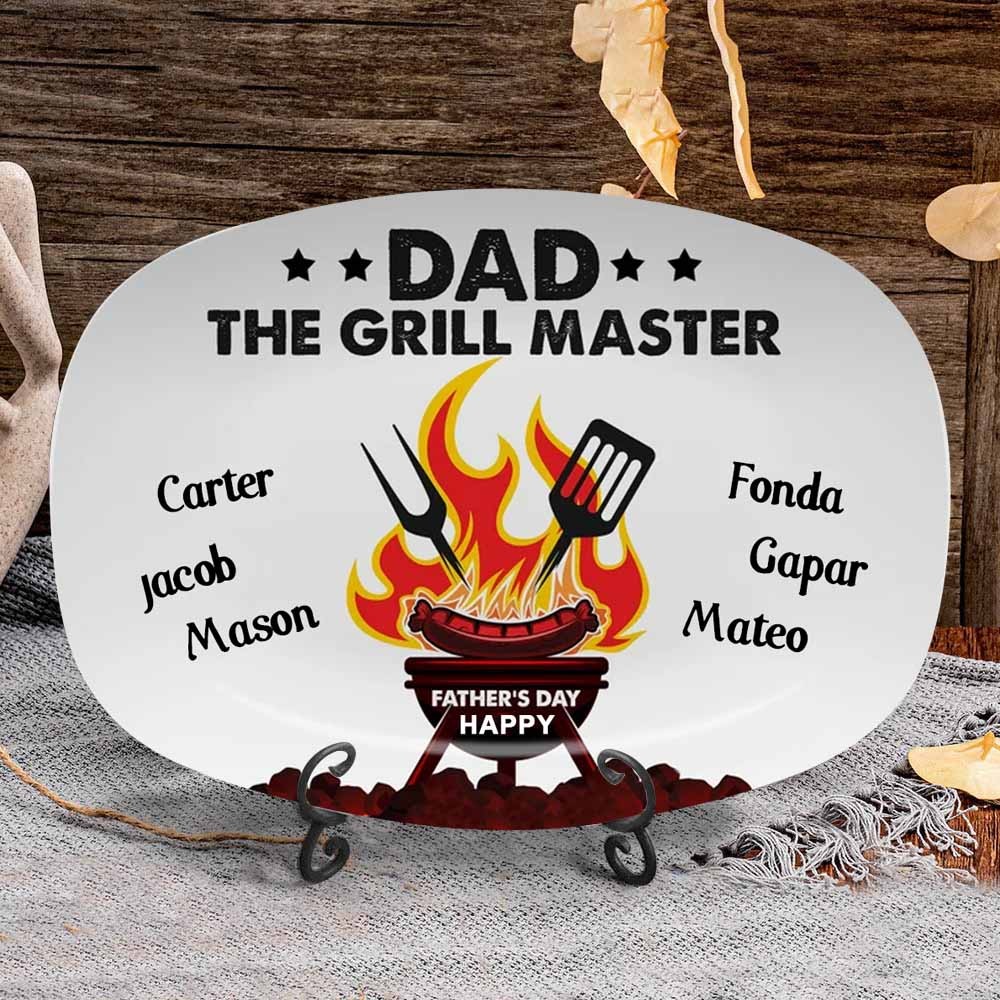 Personalized Dad The Grill Master Plate With Kids Names For Father's Day