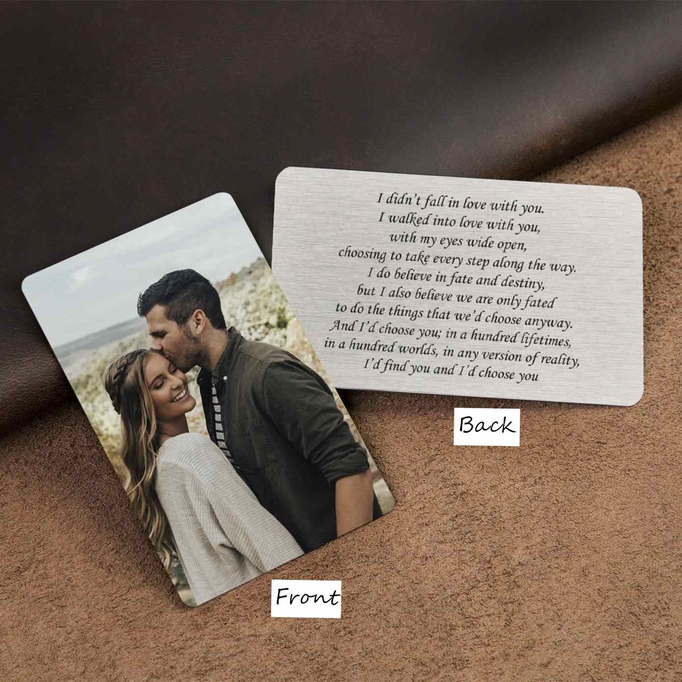 Personalized Message Metal Wallet Card With Photo Love Note Anniversary Gift for Him Her