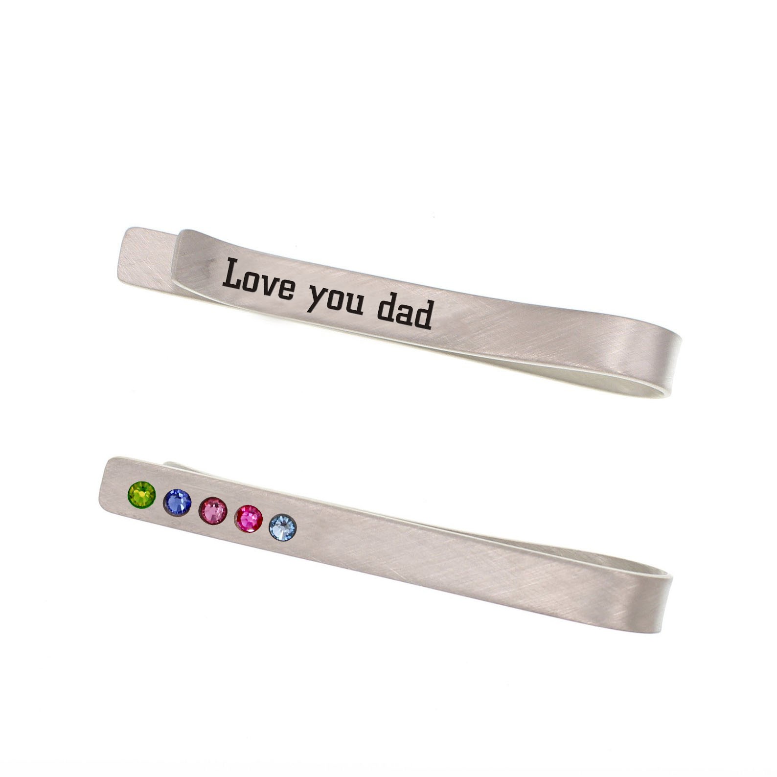 Personalized Men Name Engraved Tie Clips With Birthstone For Him Father's Day Gift