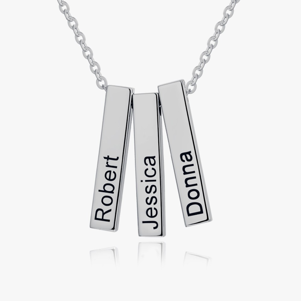 Personalized Vertical Short 1-3 3D Engraved Bar Name Necklace