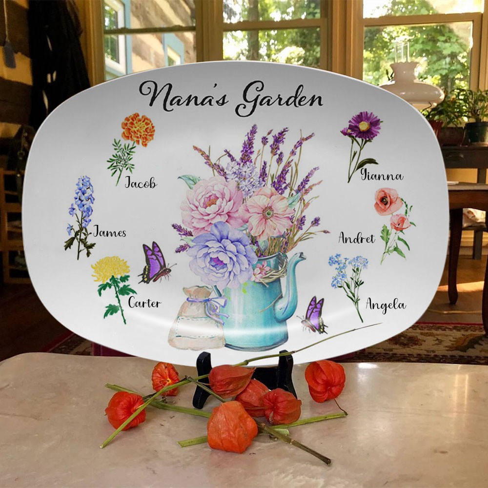 Nana's Garden Platter Personalized Birth Month Flower Plate With Grandchildren Name For Mother's Day Christmas