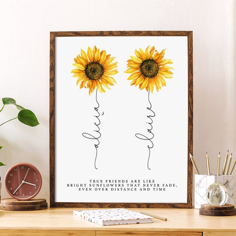 Custom Sunflower Frame Name Sign Personalized Sister Friend Family Gift
