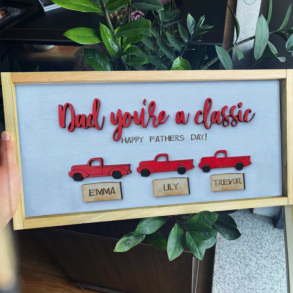 Personalized Trucks Frame With Kids Name For Father's Day