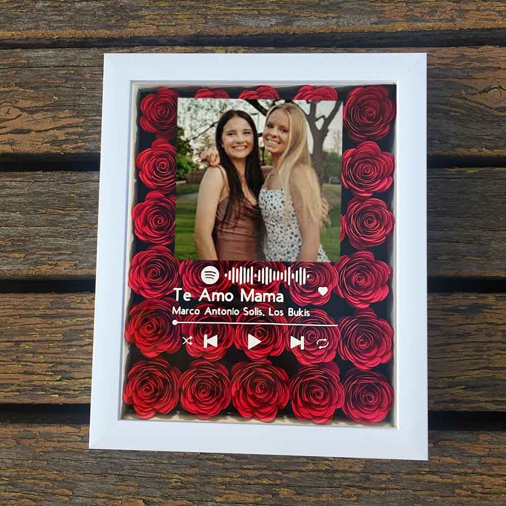Personalized Spotify Flower Shadow Box With Best Friends Photo For Anniversary Galentine's Day