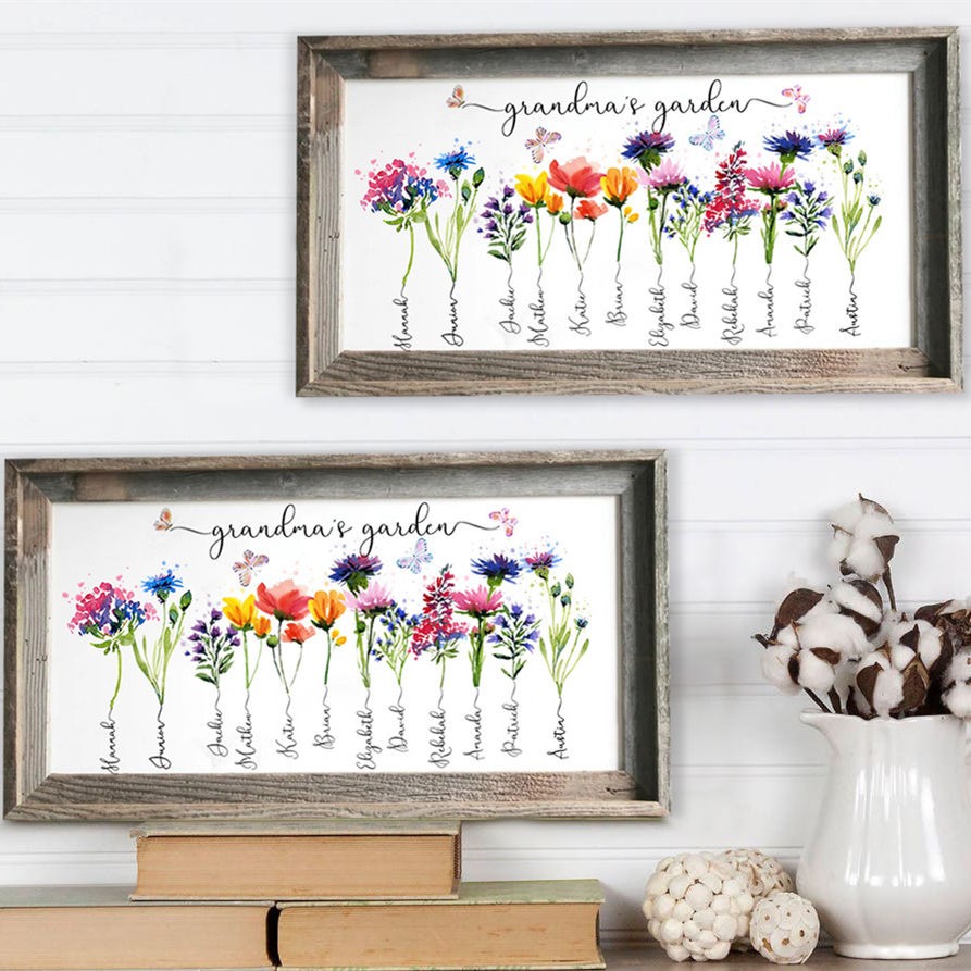 Personalized Grandma's Garden Birth Month Flower Wood Frame With Grandkids Name For Mom Grandma Mother's Day Gift Ideas