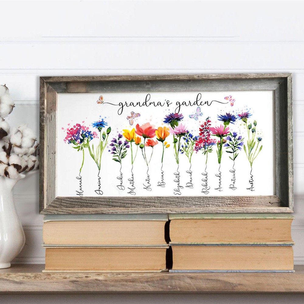 Personalized Grandma's Garden Birth Month Flower Wood Frame With Grandkids Name For Mom Grandma Mother's Day Gift Ideas