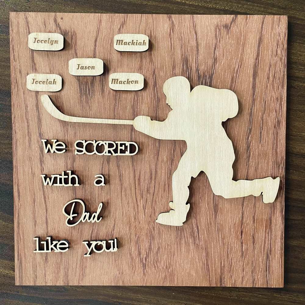 Personalized Hockey Plaque With Kids Name We Scored With a Dad Like You Father's Day
