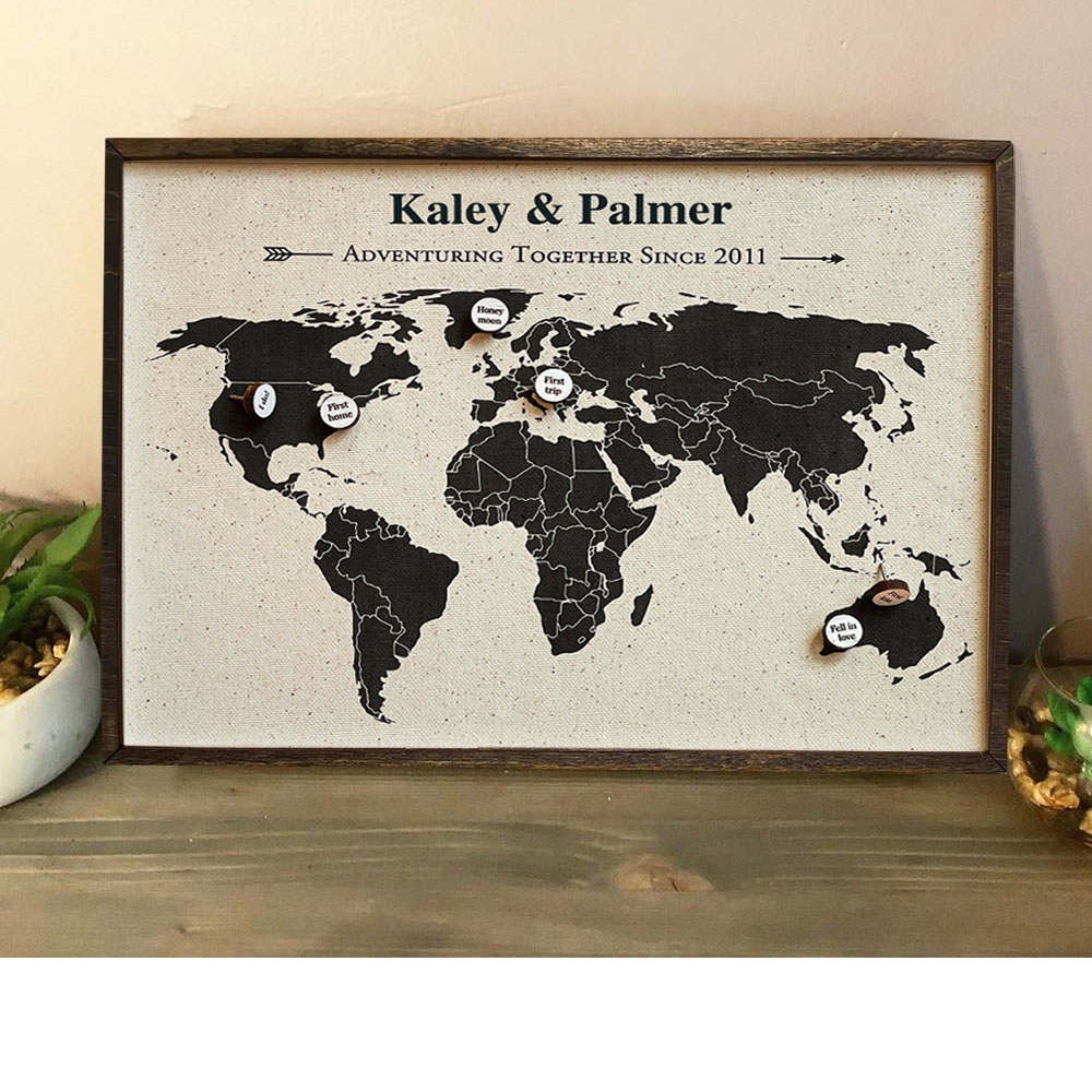 Push Pin Travel Map Adventures Together For Couples Custom Anniversary Gifts Home Wall Decor