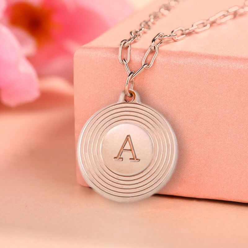 Personalized Engraved Initial Round Pendant Link Chain Necklace Layering Charms Gift For Her