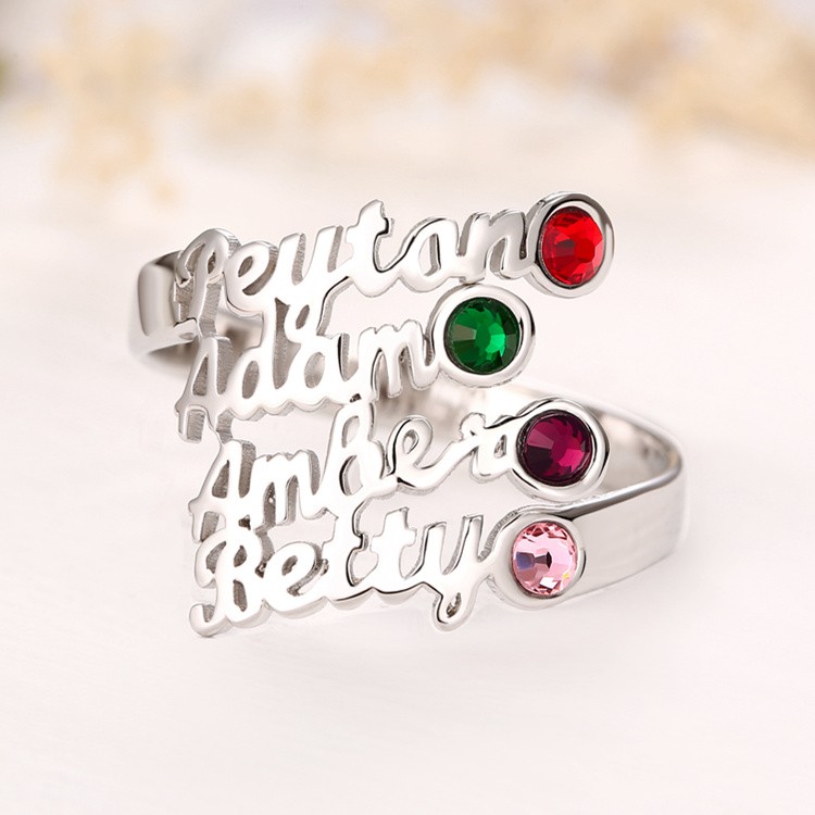 S925 Sterling Silver Personalized Name Ring With Birthstone