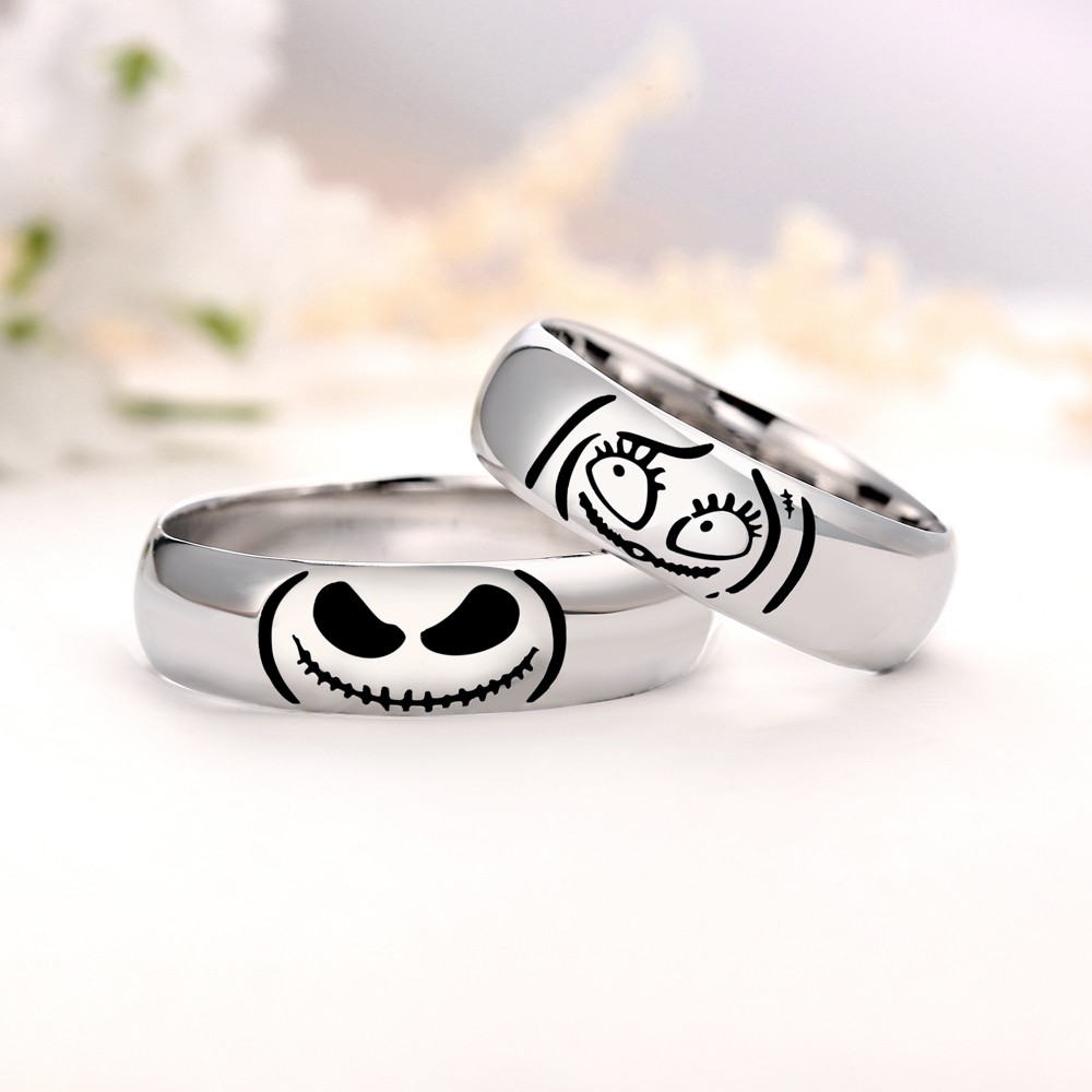 Personalized Lovely Jack Skellington and Sally Couple's Band Set Rings