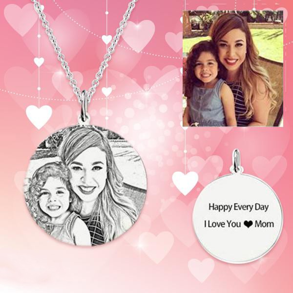 Women's Round Photo Engraved Tag Necklace
