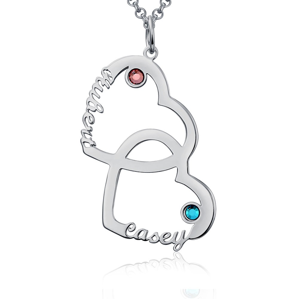 Heart In Heart Names Necklace With Birthstones
