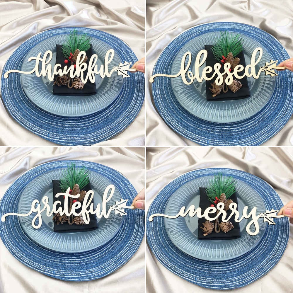 Thanksgiving Place Cards For Dining Table Decor Words Sign Set of 4