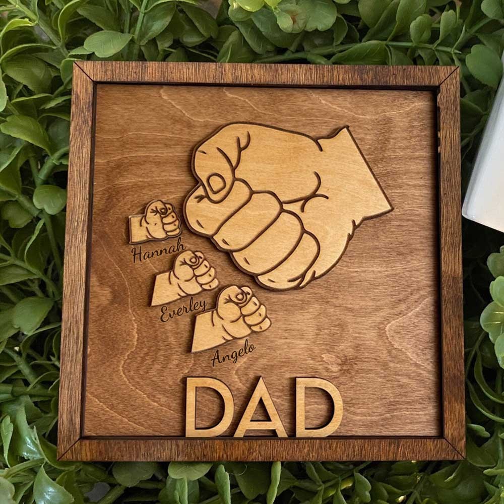 Personalized Dad and Kids Fist Bump With Name Frame Sign For Father's Day