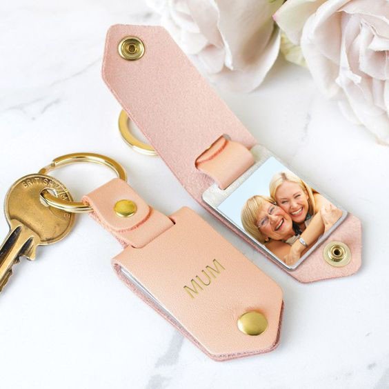Personalized Leather Photo Keychain Gifts For Mother's Day