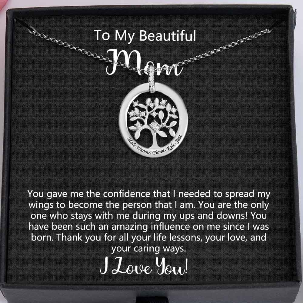 To My Beautiful Mom Custom Family Tree of Life Name Necklaces