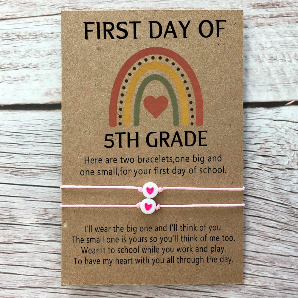 First Day of 5th Grade Back to School Bracelet Mommy and Me Anxiety Separation Wish Gifts For Kid Set of 2