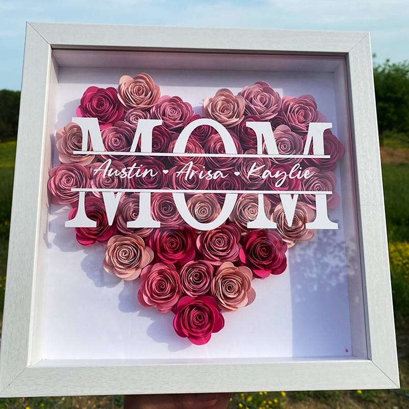 Personalized Mom Flower Shadow Box With Kids Name For Mother's Day