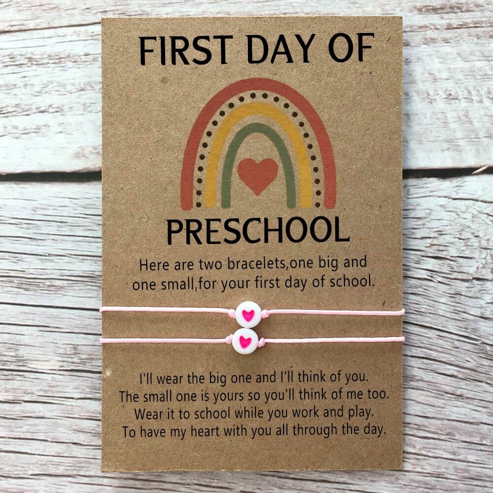 First Day of Preschool Back to School Bracelet Mommy and Me Anxiety Separation Wish Gifts For Kid Set of 2