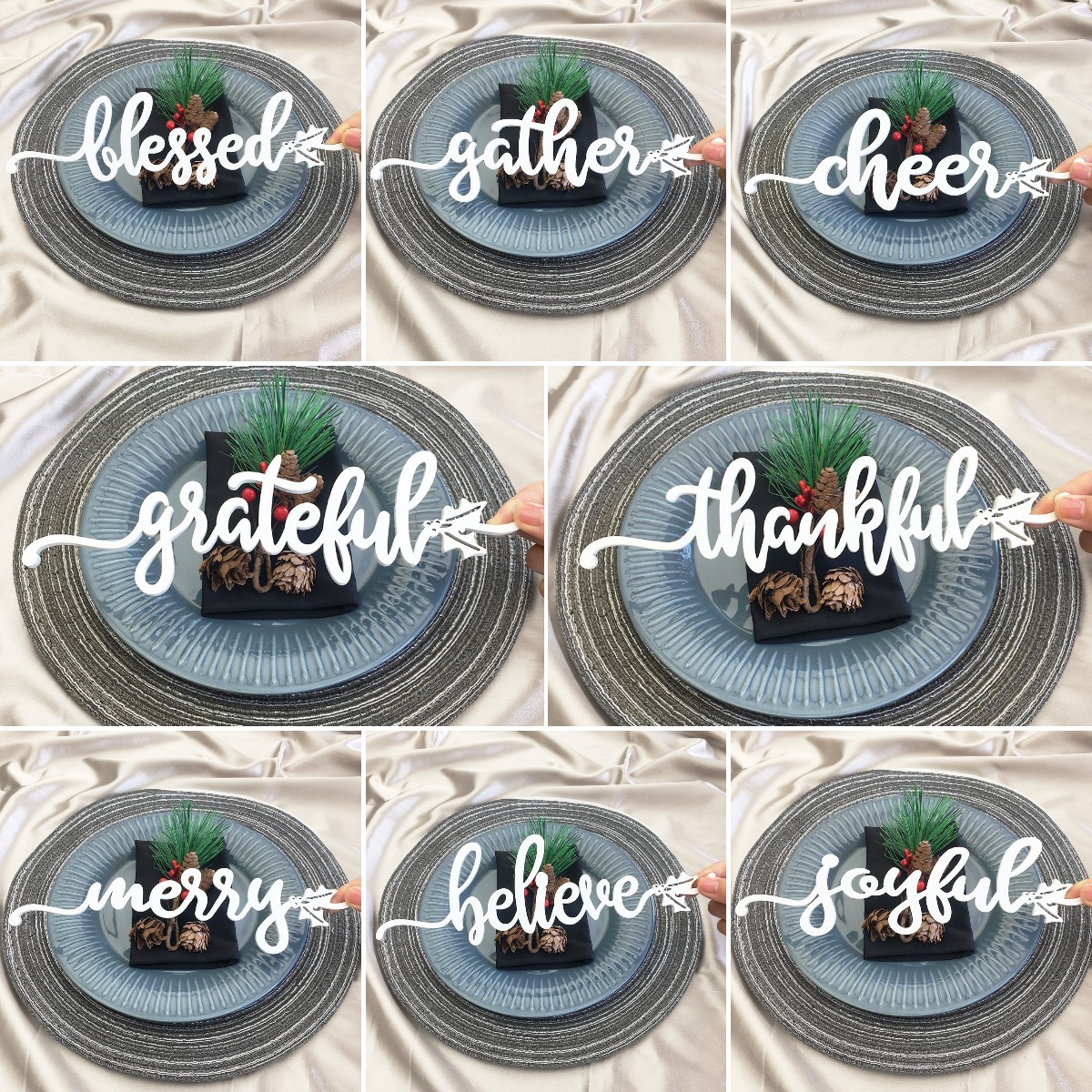 Thanksgiving Place Cards For Dining Table Decor Words Sign Set of 8