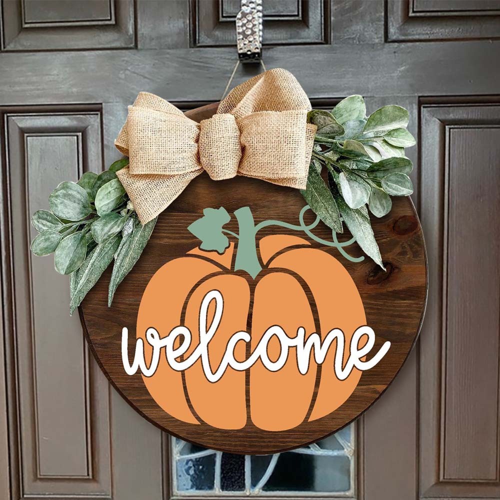 Wooden Fall Wreath Front Door Hanger Farmhouse Decor Entry Way Wall Welcome Sign