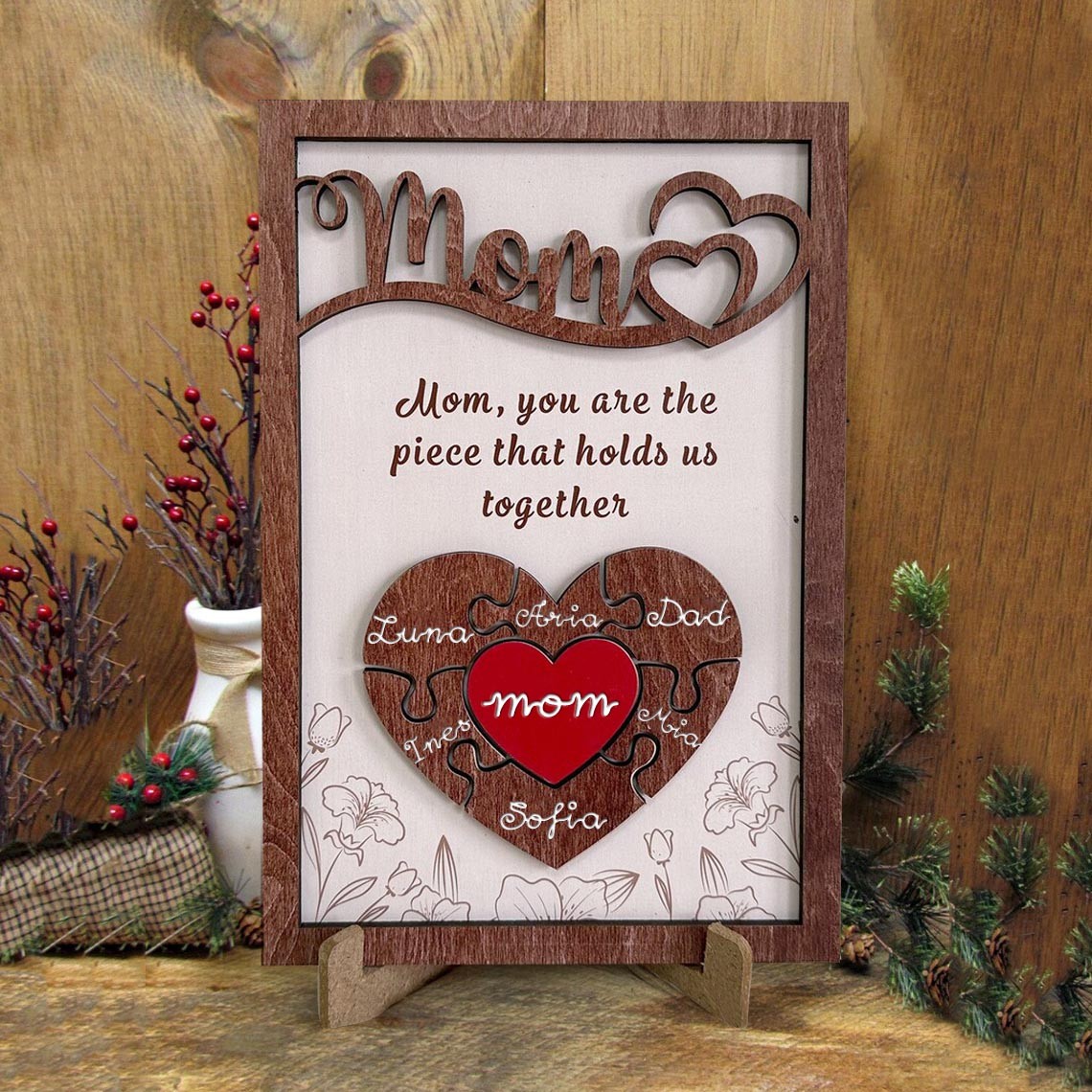 Personalized Mom Heart Jigsaw Puzzle Pieces Home Wall Decor For Mother's Day Gift