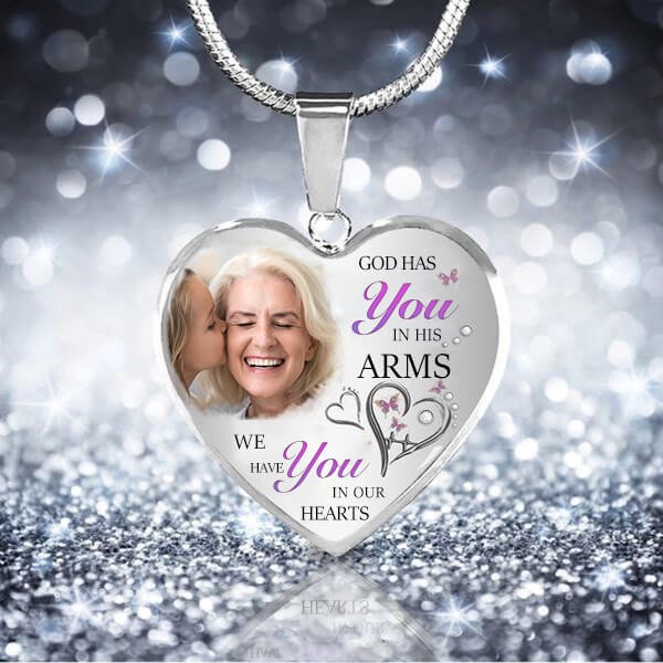 God Has You in His Arms We Have You In Heart Personalized Engraving Memorial Photo Necklace