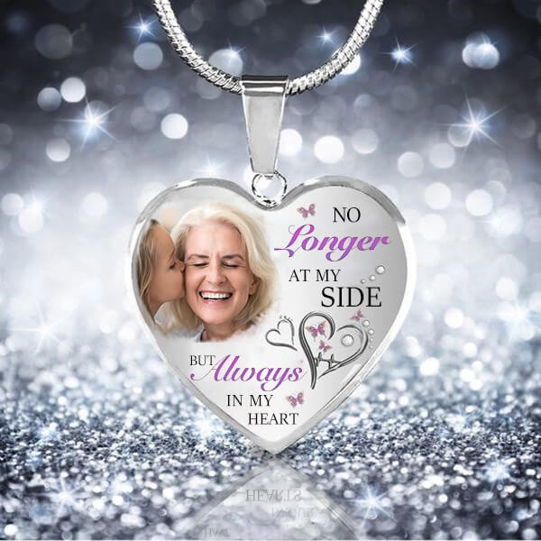 No Longer At My Side But Always in my Heart Personalized Engraving Memorial Photo Necklace