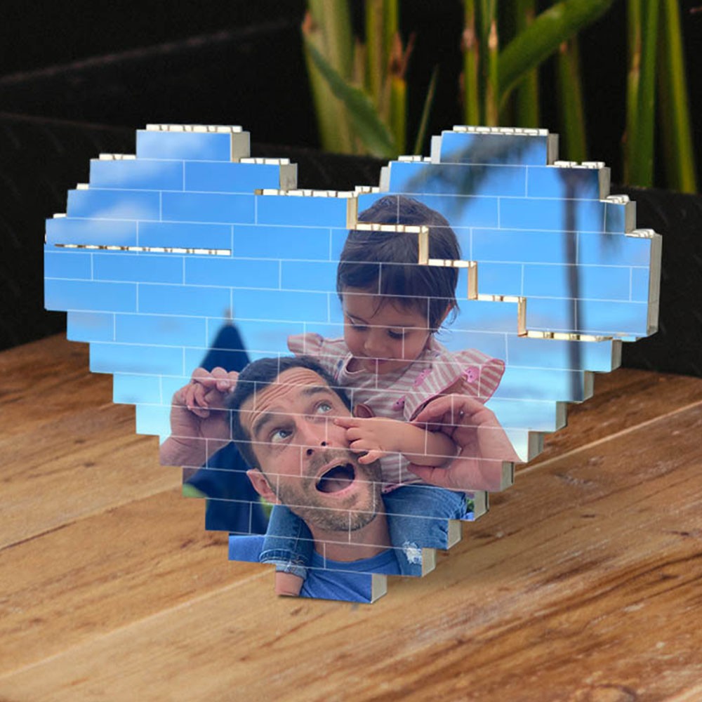 Personalized Heart Photo Block Puzzle Building Brick Family Keepsake Gifts Ideas For Father's Day