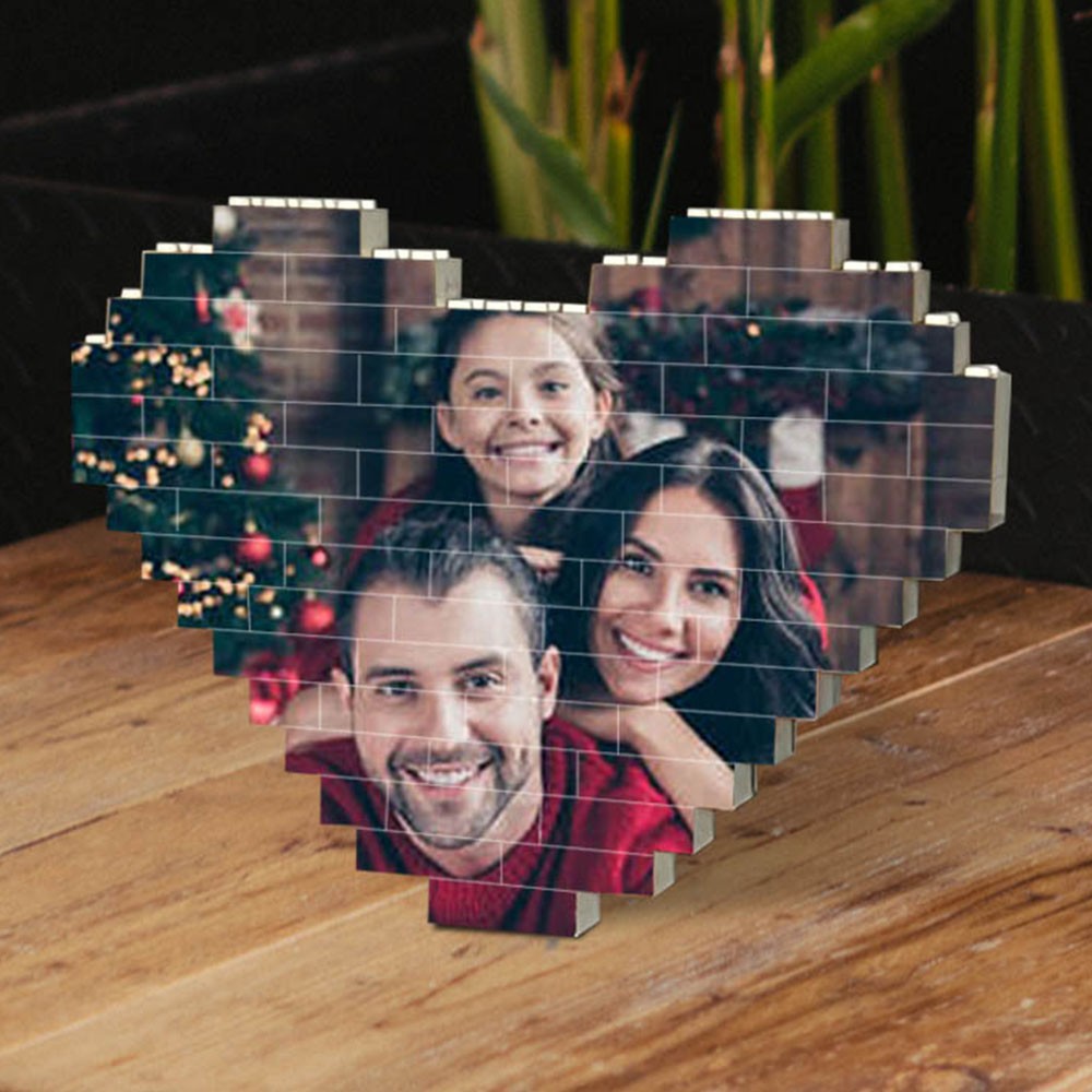 Personalized Heart Photo Block Puzzle Building Brick Anniversary Family Keepsake Gift Ideas