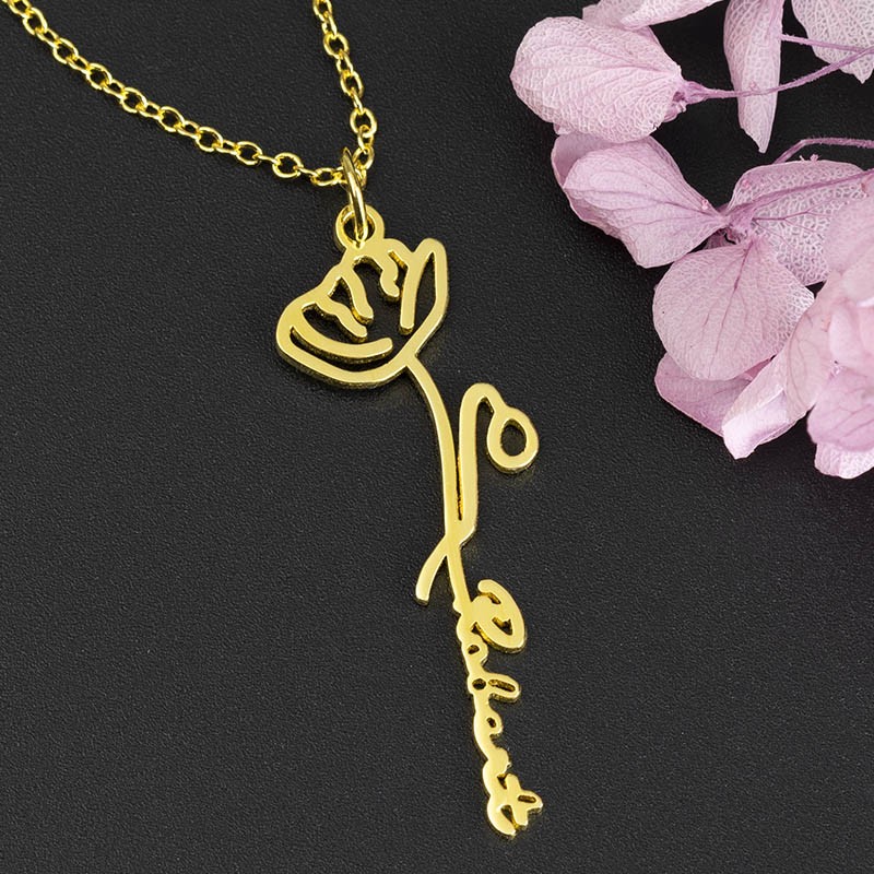 Personalized Floral Name Necklace with Birth Flower Gift For Her