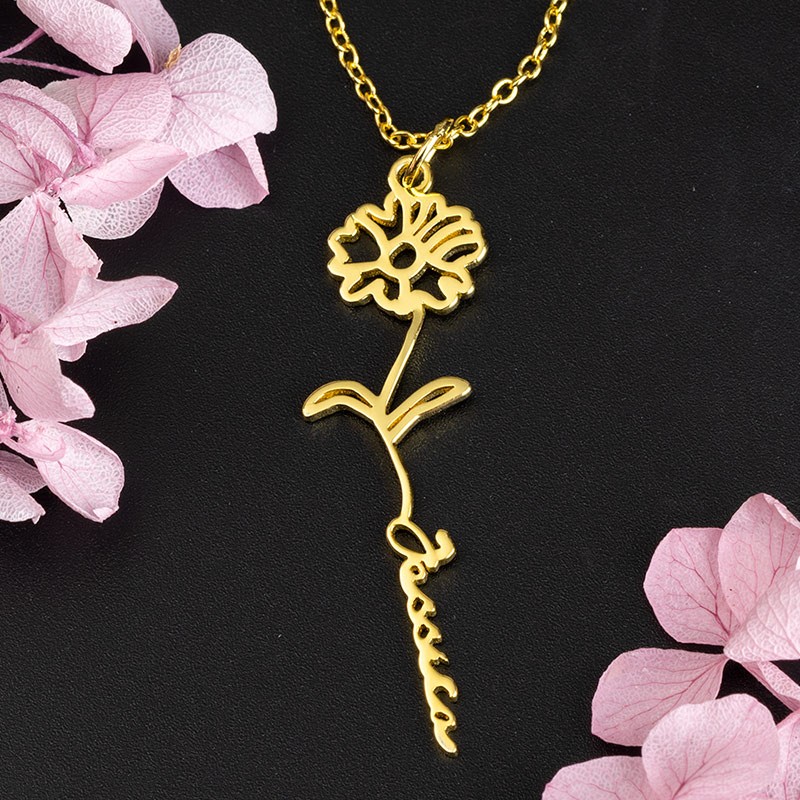 Personalized Floral Name Necklace with Birth Flower Gift For Her