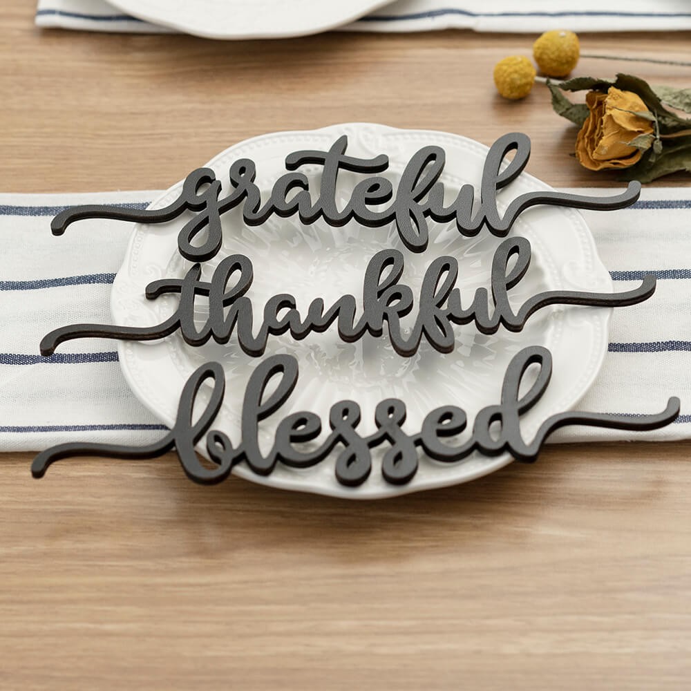 Set of 3 Thanksgiving Place Cards For Dining Table Decor Words Sign