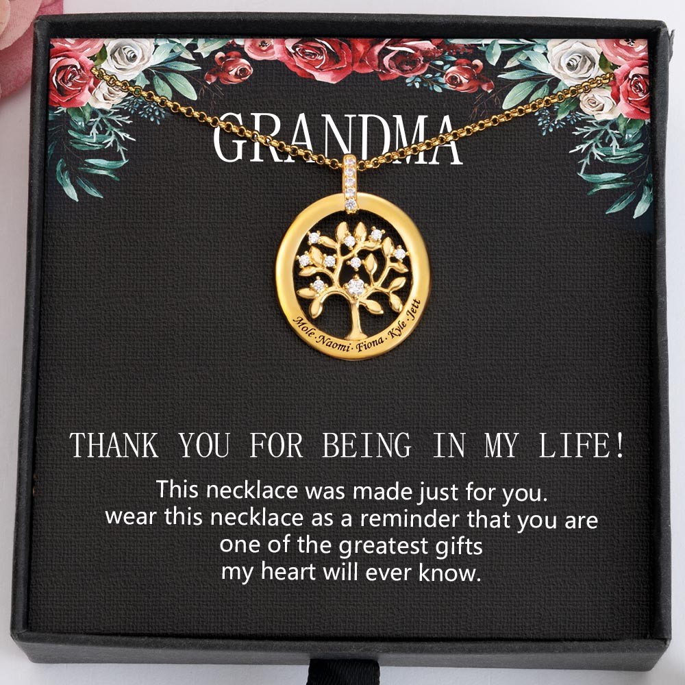 To My Grandma Custom Family Tree of Life Name Necklaces